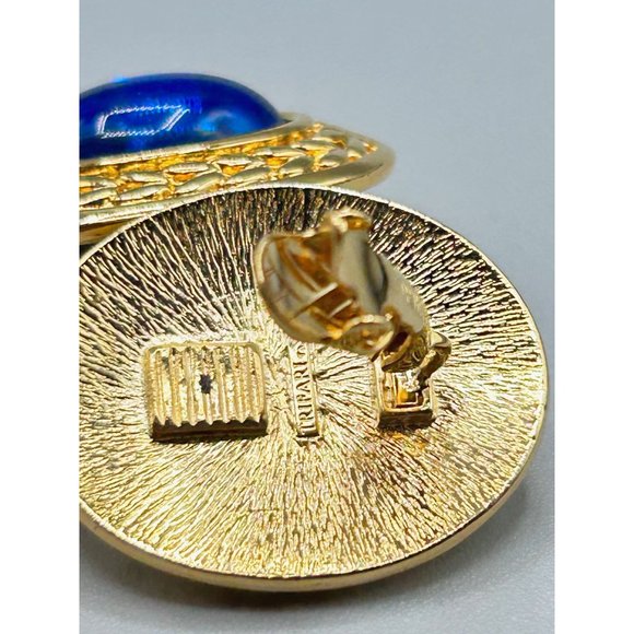 TRIFARI TM Blue Cabochon Earrings Elegant Oval Clip On Plastic Acrylic Stones - Picture 6 of 8